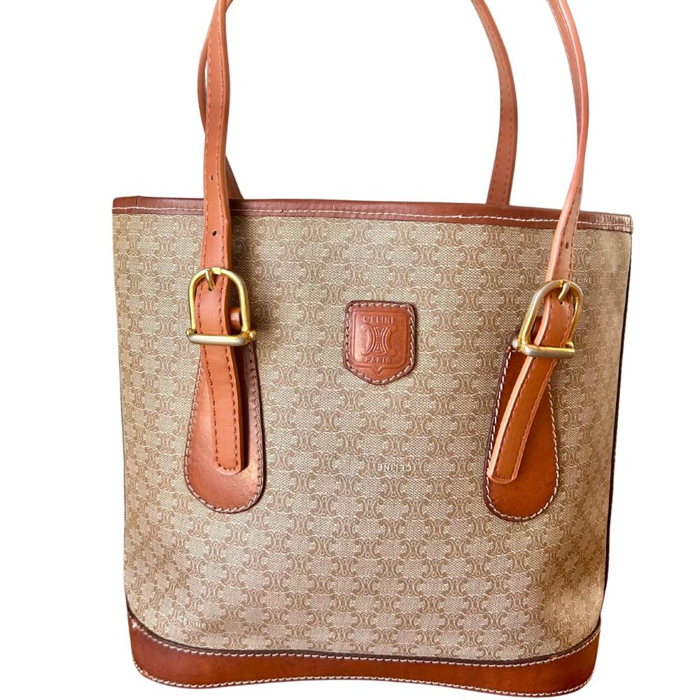 CELINE Tan Macadam Canvas PVC & Leather Bucket/tote bag